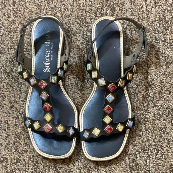 Vintage Shoes - Sofwear Shoes Houston Texas Sandals with Multicolor Accents Women’s Size 7